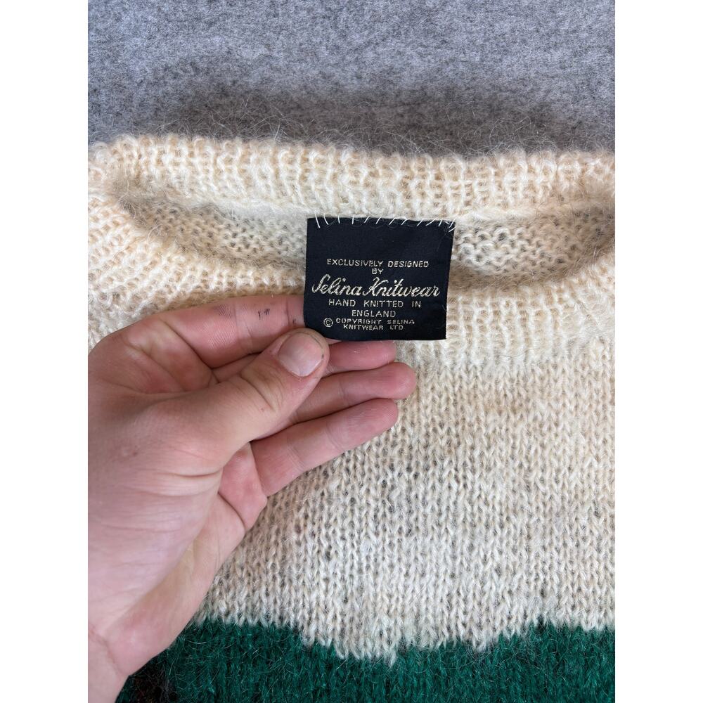 Vintage Selina Knitwear Sweater Womens L Crewneck Mohair Hand Knit AOP Farmhouse - Picture 3 of 5